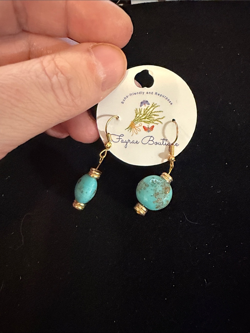 Handmade Turquoise Bead Drop Earrings with Gold Accents - Fayrae Boutique